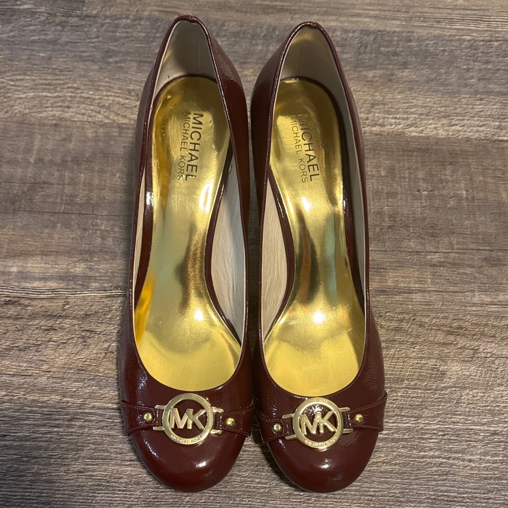 Michael Kors Burgundy Heels with Gold Accents EUC